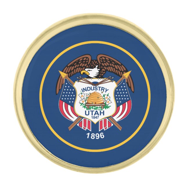 Utah State Flag Gold Finish Lapel Pin (Front)