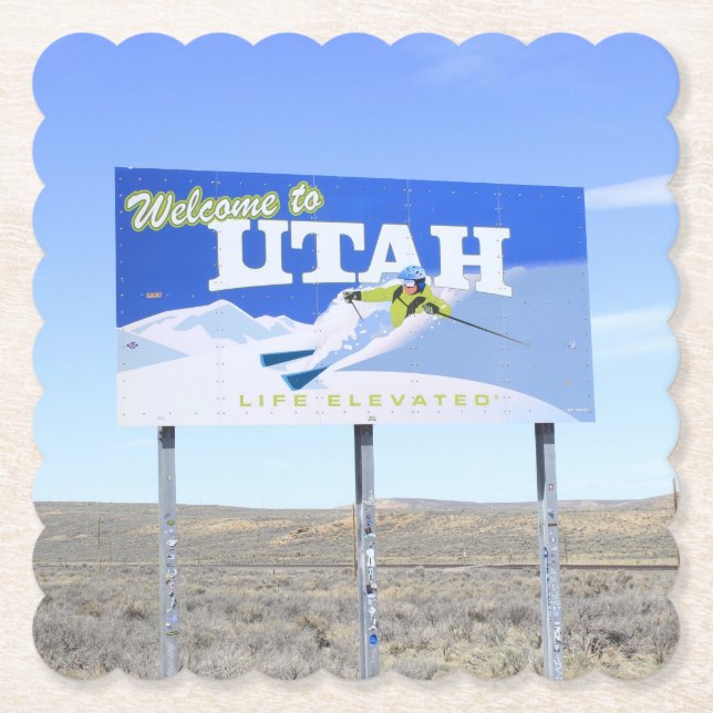 Utah State Line Sign  Paper Coaster (Front)