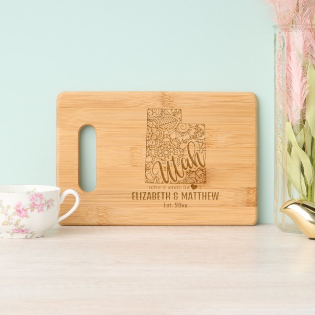 Utah state map outline newly weds USA Engraved Cutting Board (Upright)