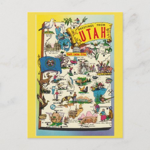 Utah State Map Postcard