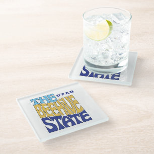 Utah State Nickname Word Art Glass Coaster