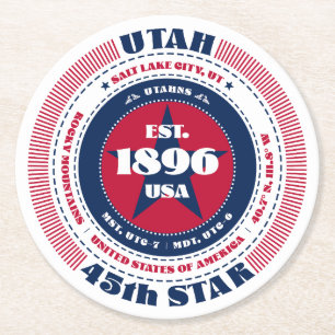 Utah State Red White Blue Round Paper Coaster
