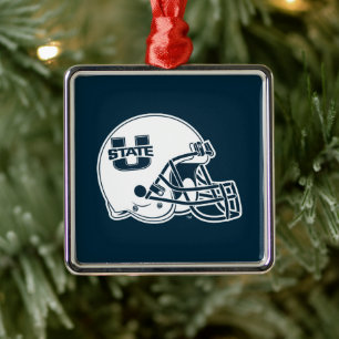 Utah State University Football Helmet Metal Ornament