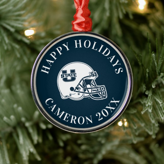 Utah State University Football Helmet Metal Ornament (Tree)
