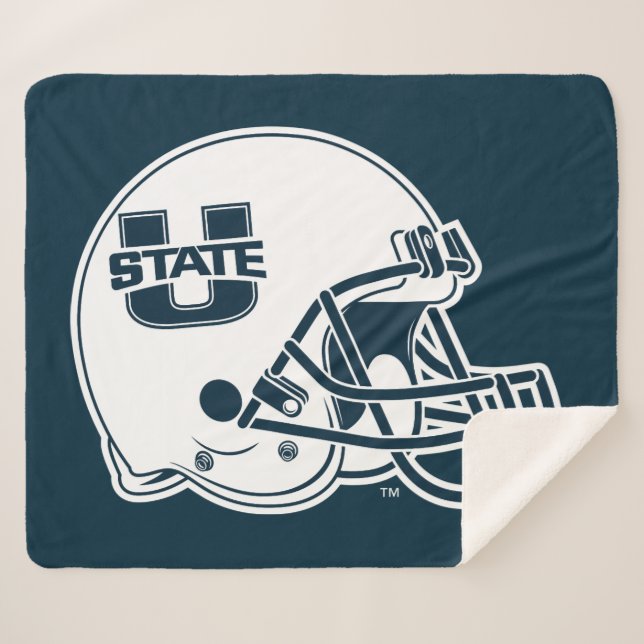 Utah State University Football Helmet Sherpa Blanket (Front (Horizontal))