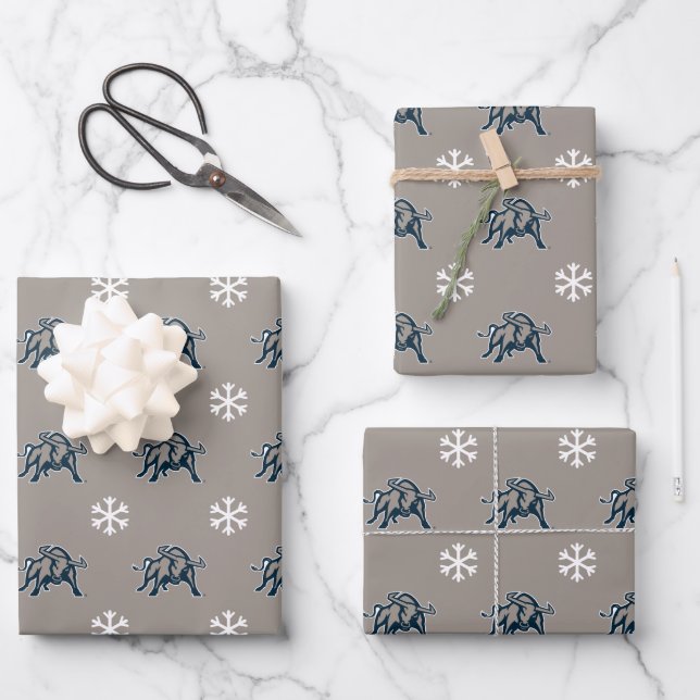 Utah State University Pewter Snowflake Pattern Wrapping Paper Sheets (Front)