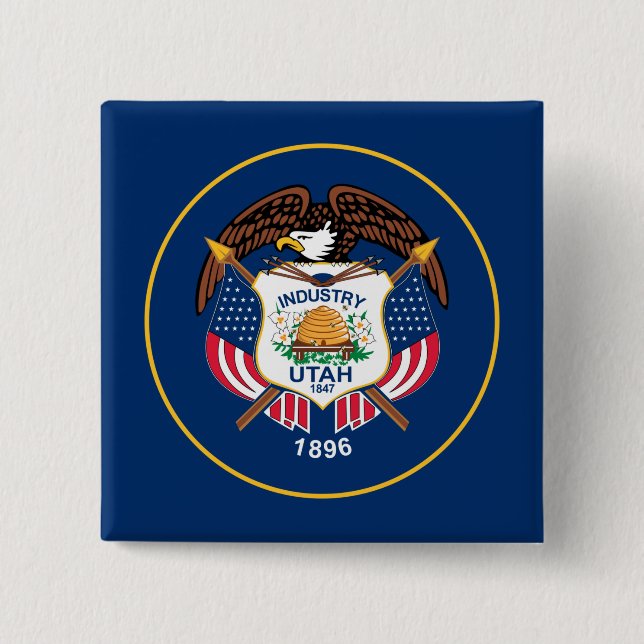 Utah: The Beehive State US Flag, Industry Button (Front)