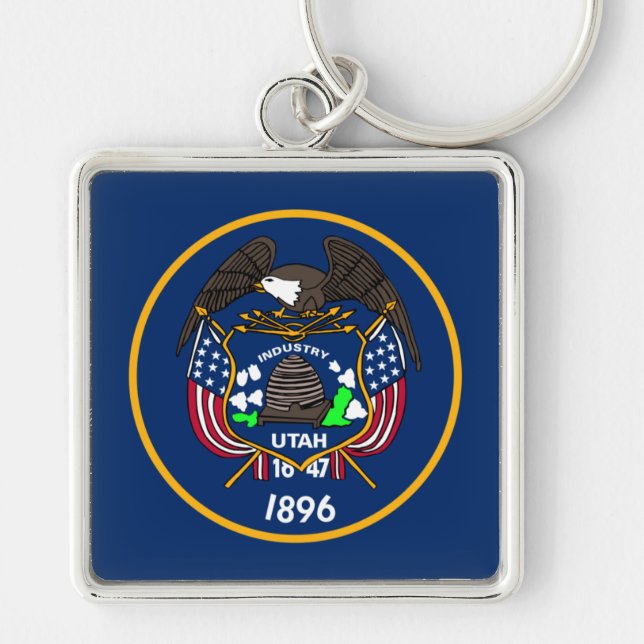 Utah: The Beehive State US Flag, Industry Keychain (Front)