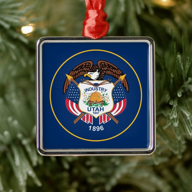 Utah: The Beehive State US Flag, Industry Metal Ornament (Tree)