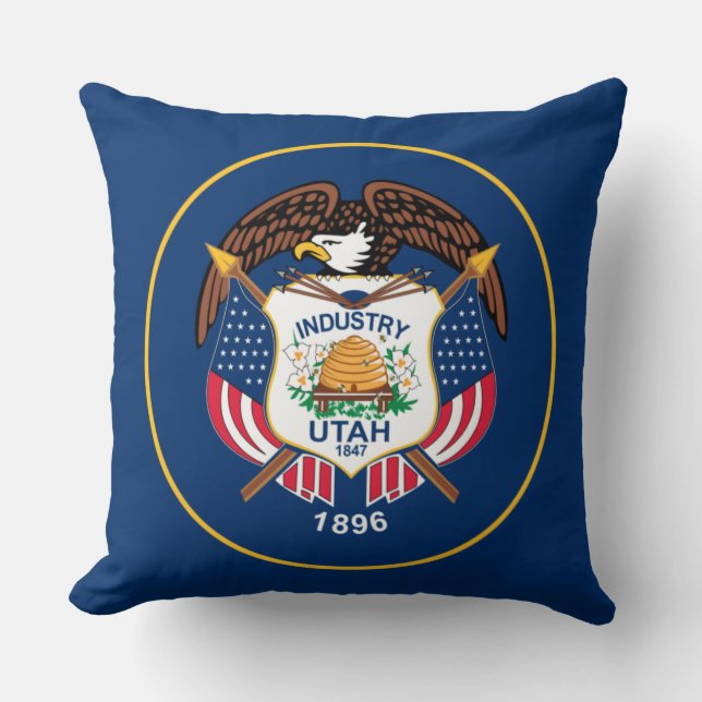 Utah: The Beehive State US Flag, Industry Throw Pillow (Front)