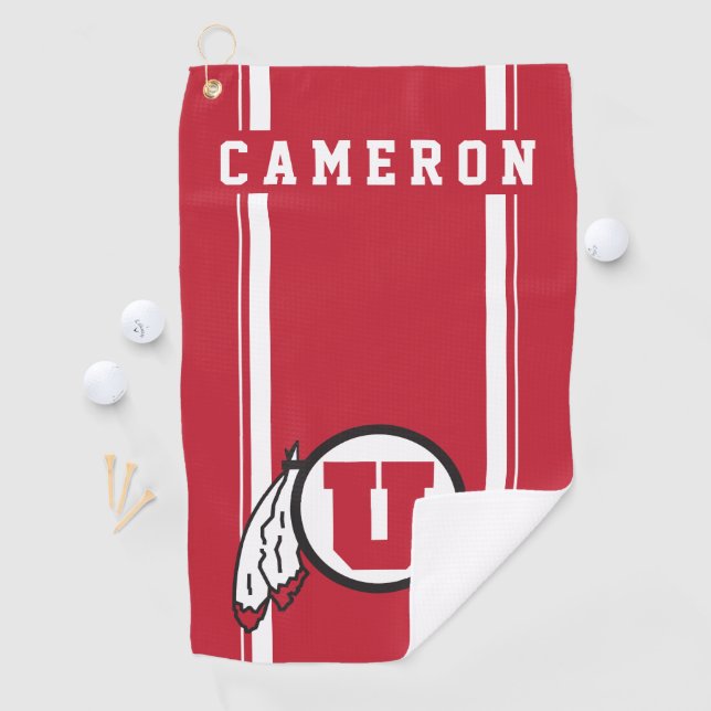 Utah U Circle and Feathers | Add Your Name Golf Towel (InSitu)