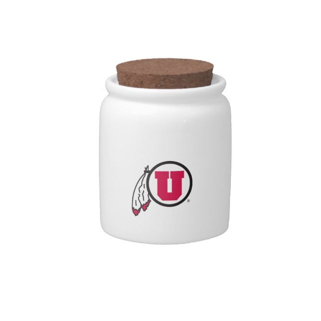 Utah U Circle and Feathers Candy Jar (Front)