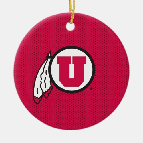 Utah U Circle and Feathers Ceramic Ornament