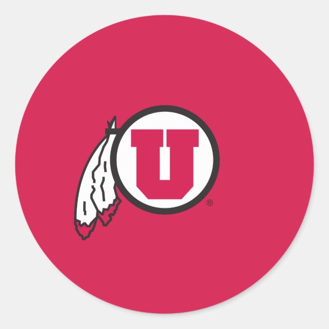 Utah U Circle and Feathers Classic Round Sticker (Front)