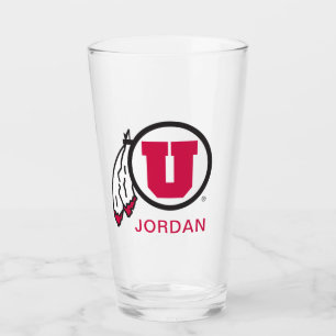 Utah U Circle and Feathers Glass