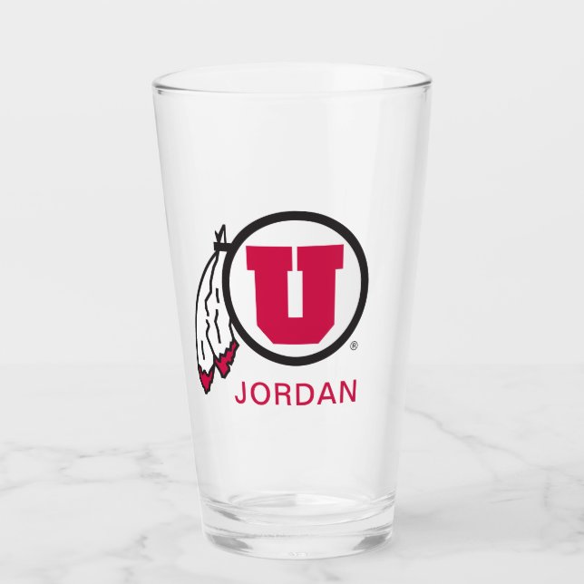 Utah U Circle and Feathers Glass (Front)