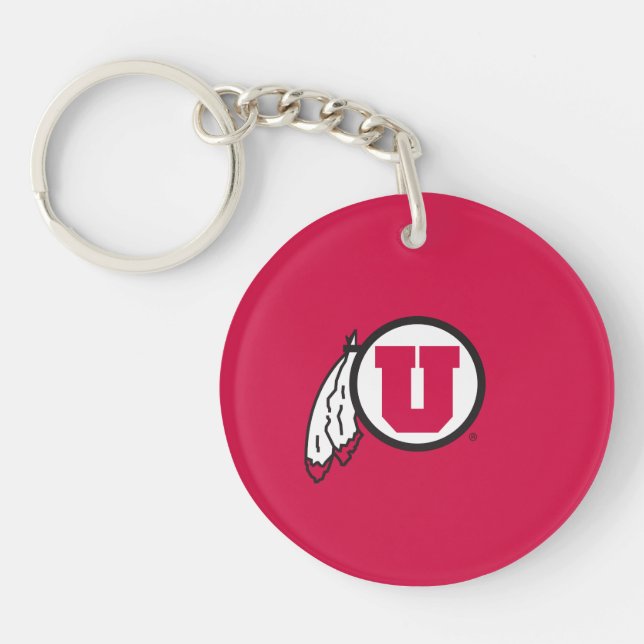 Utah U Circle and Feathers Keychain (Front)