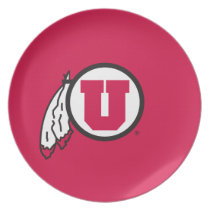 Utah U Circle and Feathers Melamine Plate