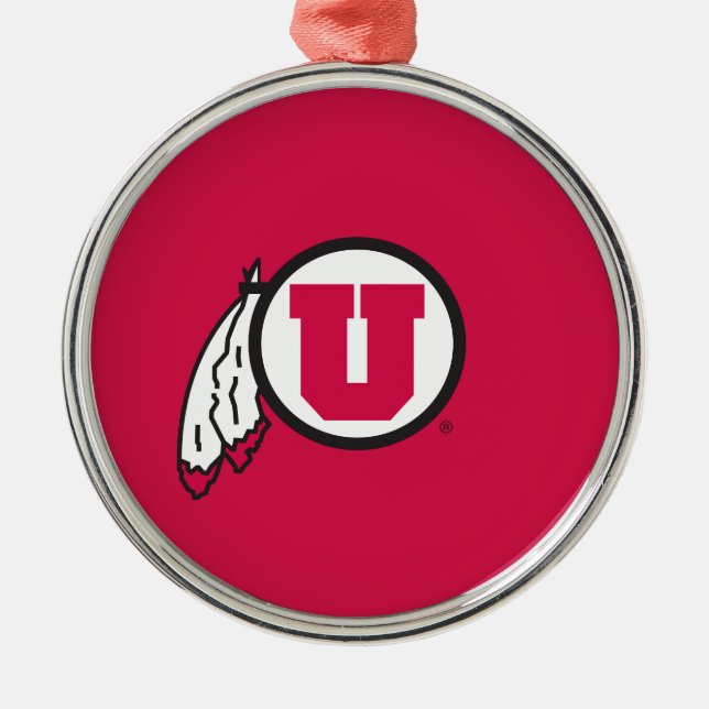 Utah U Circle and Feathers Metal Ornament (Front)