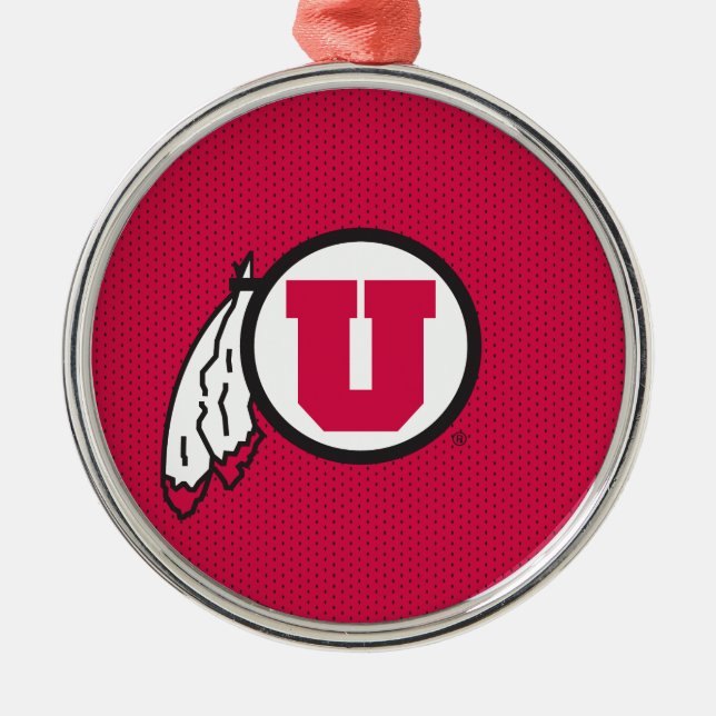 Utah U Circle and Feathers Metal Ornament (Front)