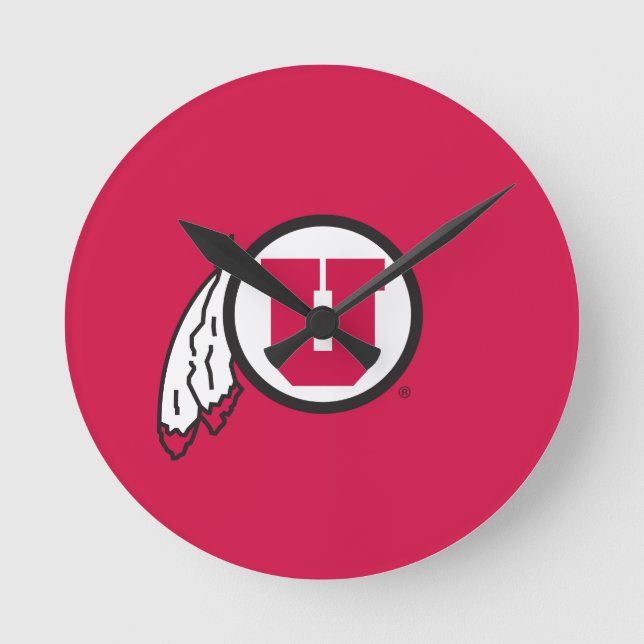 Utah U Circle and Feathers Round Clock (Front)