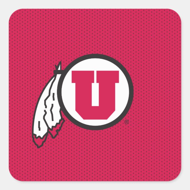 Utah U Circle and Feathers Square Sticker (Front)