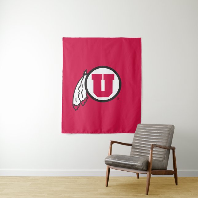 Utah U Circle and Feathers Tapestry (In Situ)