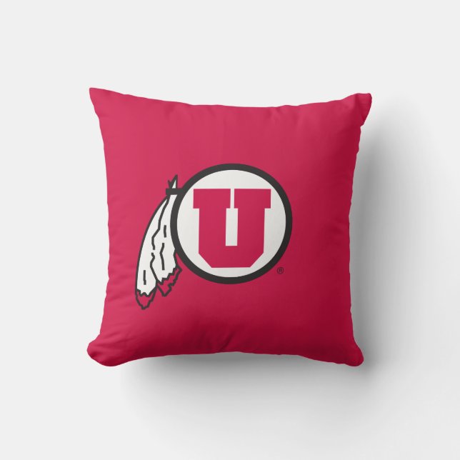 Utah U Circle and Feathers Throw Pillow (Front)