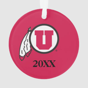 Utah U Circle and Feathers with Year Ornament