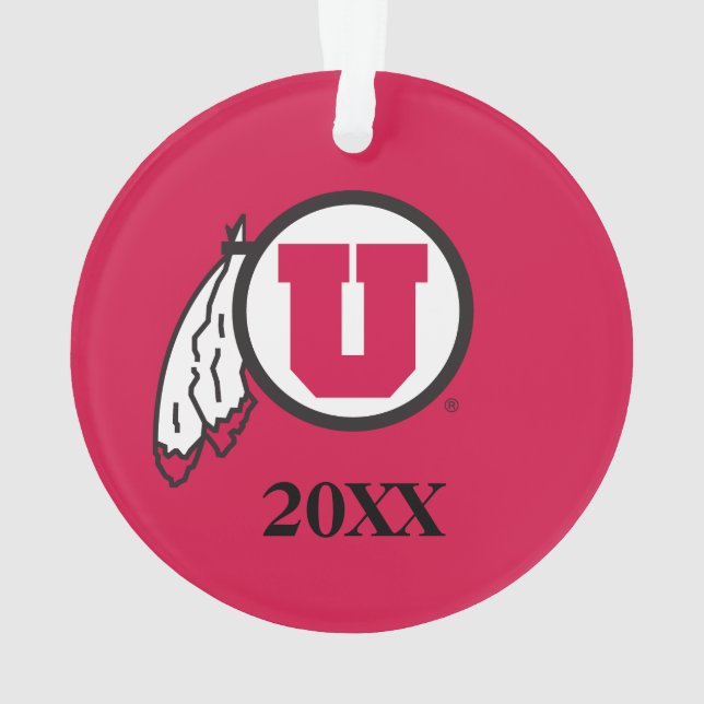 Utah U Circle and Feathers with Year Ornament (Back)