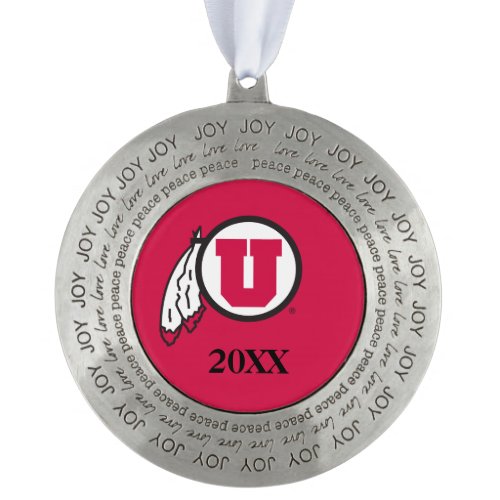 Utah U Circle and Feathers with Year Ornament