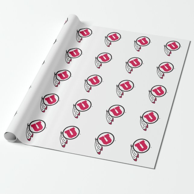 Utah U Circle and Feathers Wrapping Paper (Unrolled)