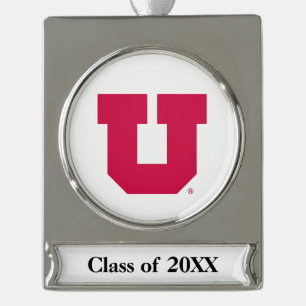 Utah U with Year Silver Plated Banner Ornament