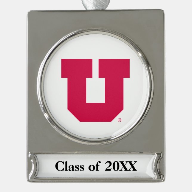 Utah U with Year Silver Plated Banner Ornament (Front)