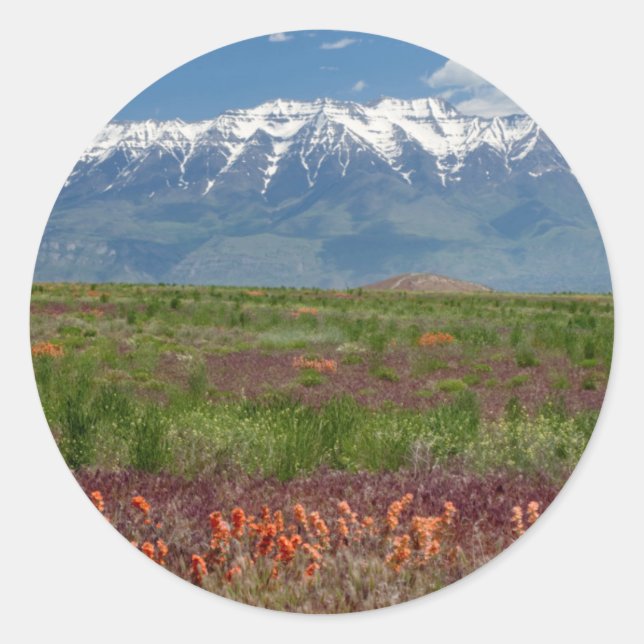Utah, USA. Mt. Timpanogos Rises Above Classic Round Sticker (Front)