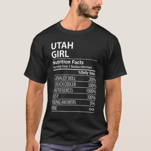Utah UT Girl Nutrition Facts  Women USA State T_Shirt