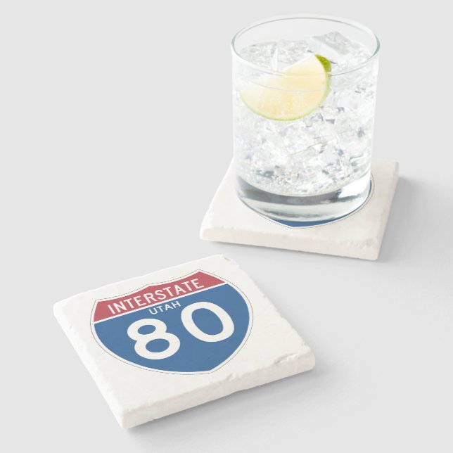 Utah UT I-80 Interstate Highway Shield - Stone Coaster (Side)