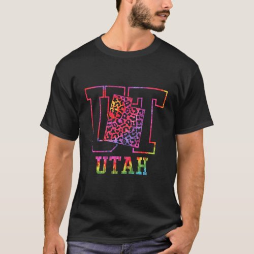 Utah UT State Map with Leopard Pattern Fill T_Shirt