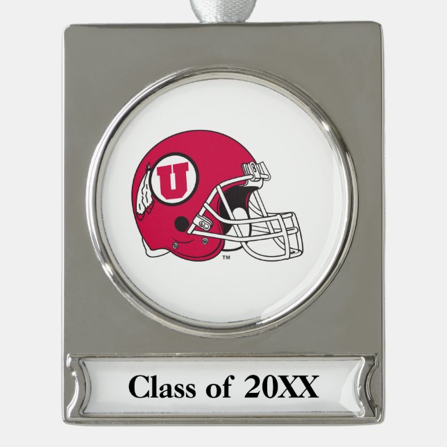 Utah Utes Helmet with Year Silver Plated Banner Ornament (Front)