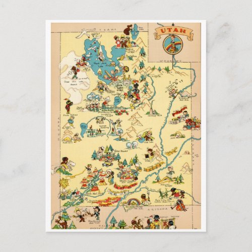 Utah Vintage Funny Map Postcard
