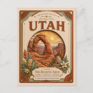 Utah Vintage Paper Cut American Arcana Postcard
