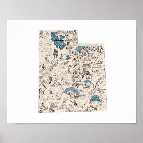 Utah Vintage Picture Map Antique State Shape Chart