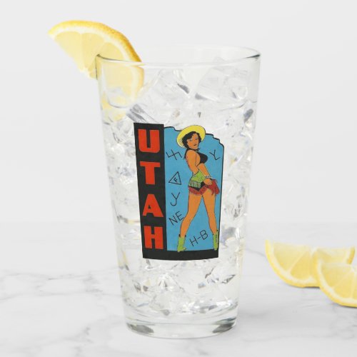 UTAH Vintage Pin Up Girl Travel Pint Glass