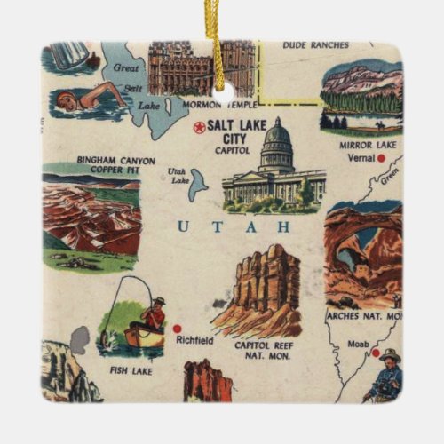 Utah Vintage Tourist Map Ceramic Ornament