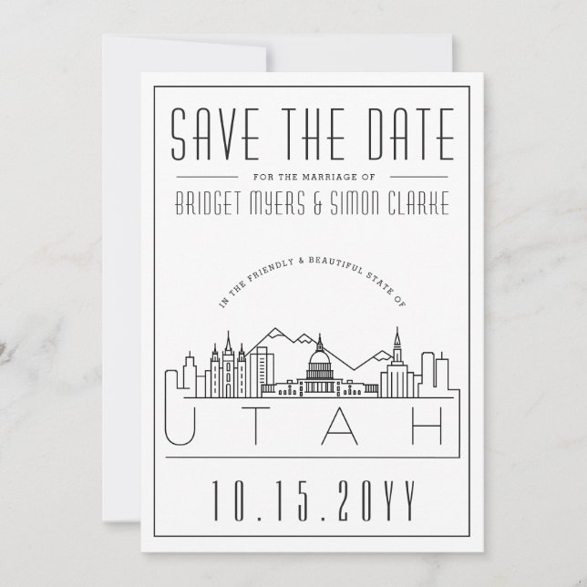 Utah Wedding Stylized Skyline Save The Date Invitation (Front)