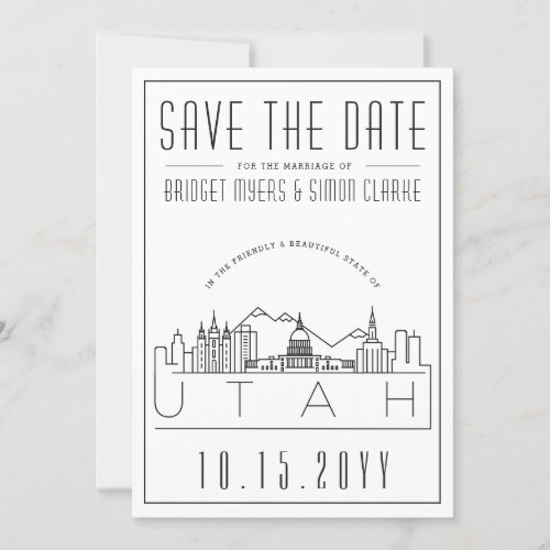 Utah Wedding Stylized Skyline Save The Date Invitation