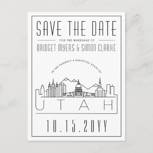 Utah Wedding  Stylized Skyline Save the Date  Postcard