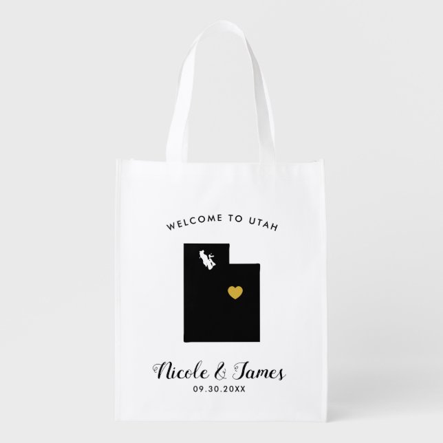 Utah Wedding Welcome Bag Black and Gold Tote (Front)