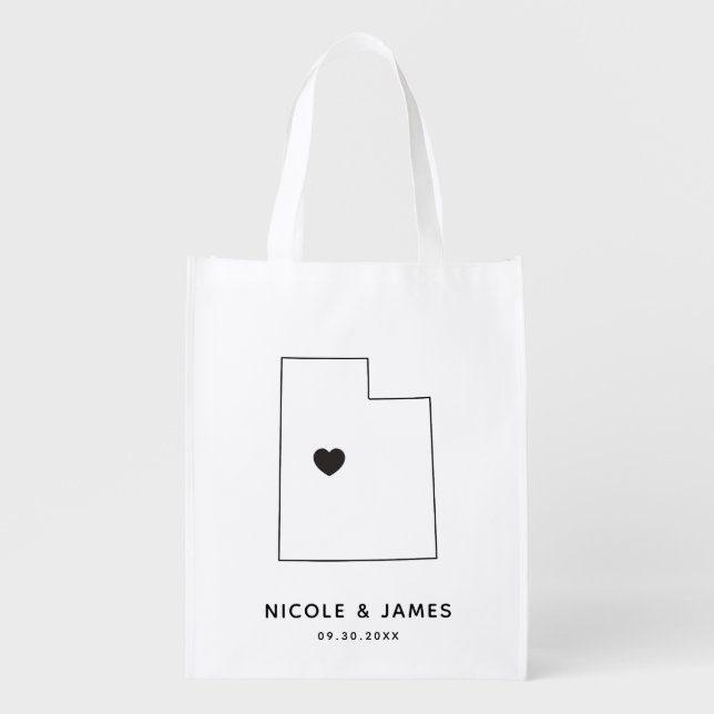 Utah Wedding Welcome Bag Map Tote, Black Bag (Front)