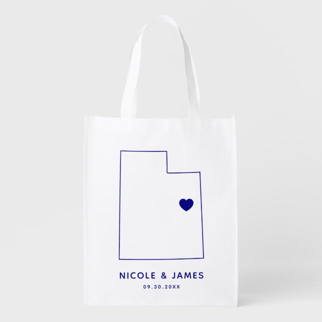 Utah Wedding Welcome Bag, Navy Map Tote (Front)